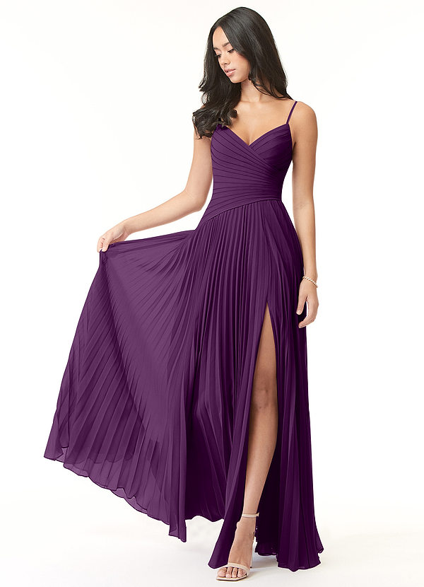 Azazie Vini Bruidsmeisjes Jurken Jurk van Chiffon met A-Lijn V-hals geplooid Druif image1