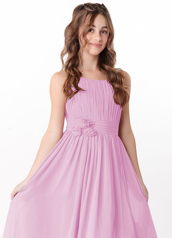 Azazie Astrid Junior Candy Pink A-Line Floral Chiffon Dress image1