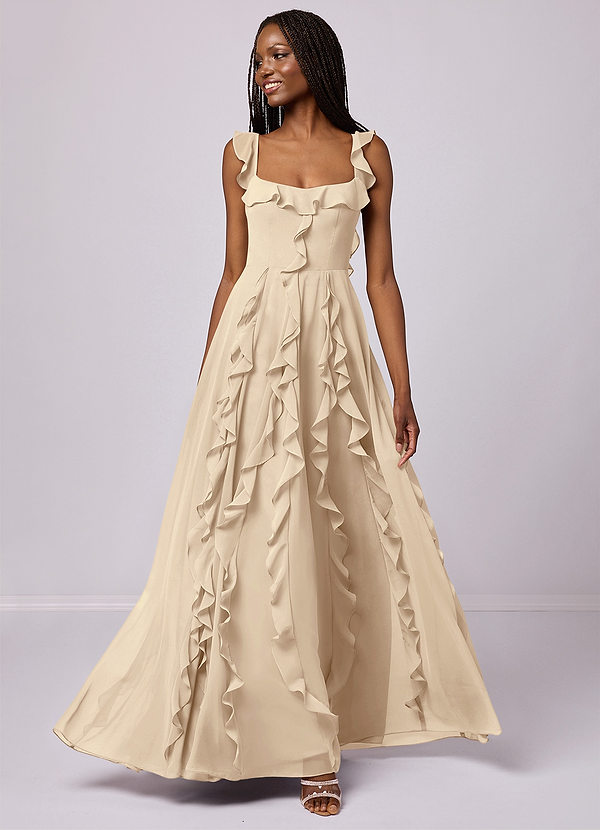 Barbie ♥ Azazie Bridesmaid Dresses Champagne A-Line with Pockets Chiffon Dress image1