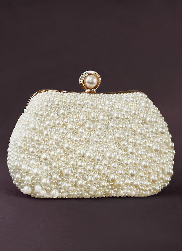 front Cream Pearl Hand Embellished Evening Clutch Bag