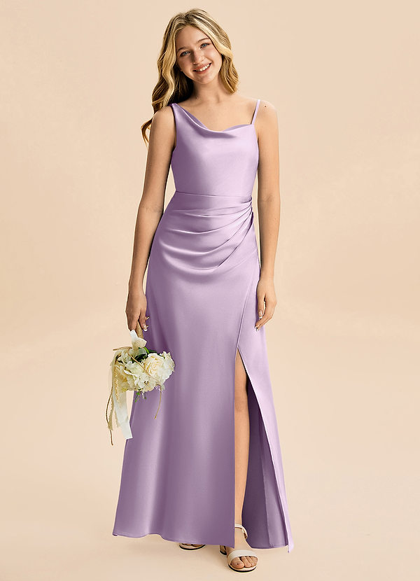 Azazie Abby Junior Robe Trapèze en Satin extensible Plissée Frostiges Flieder image1