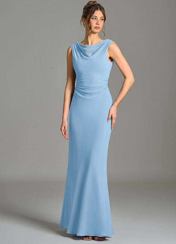 Azazie Kieryn Bridesmaid Dresses Powder Blue Mermaid Pleated Chiffon Dress image1