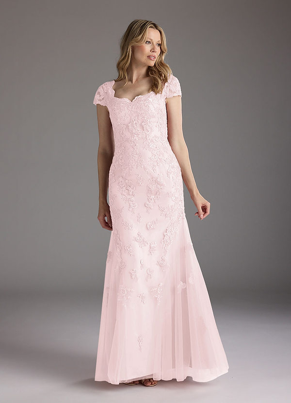 Azazie Marbella Vestidos de Madre de la Novia Vestido de Rosa Rubor de Encaje de Corte Sirena con Reina Ana Lentejuelas image1