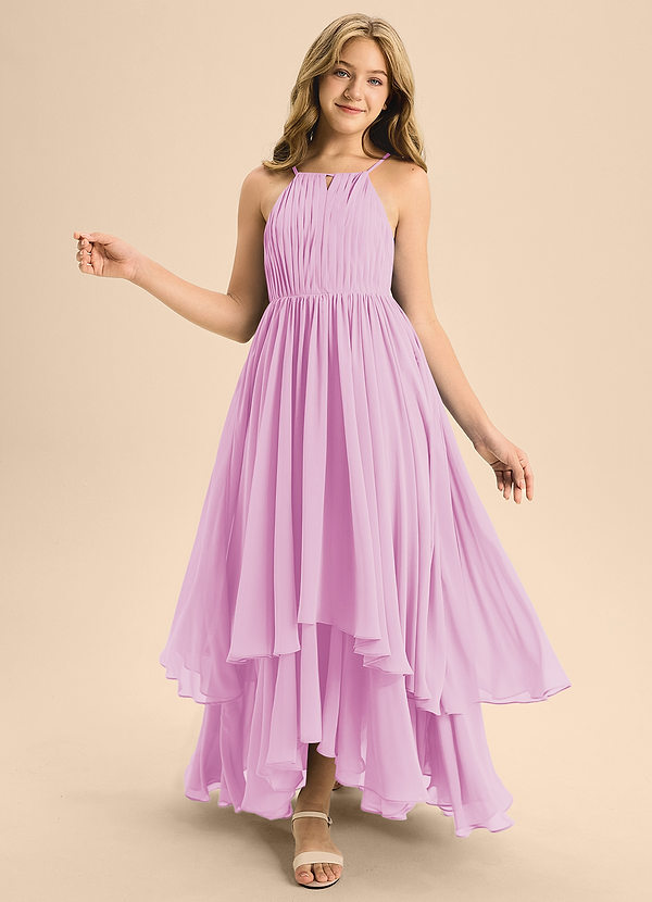 Azazie Elliora Junior Candy Pink A-Line Pleated Chiffon Dress image1