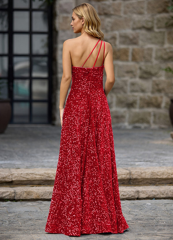 Opulent Red Velvet Sequins Prom Dress image1