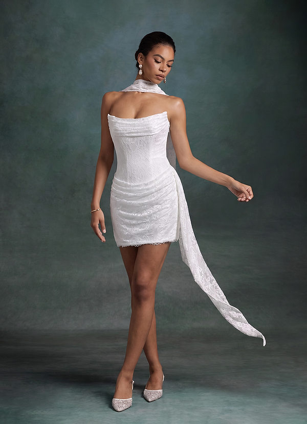 Azazie Kennedy Wedding Dresses Diamond White Sheath Strapless Lace Dress image1