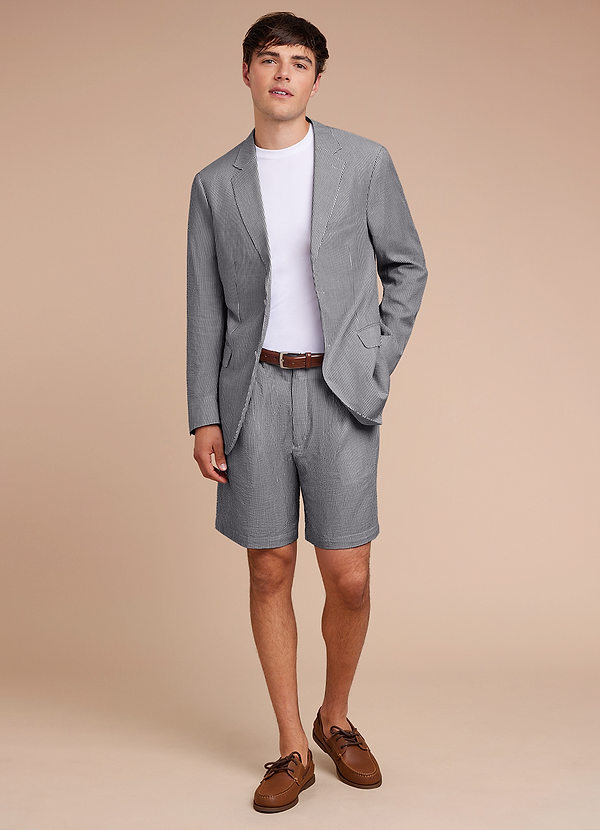 front Gavin Grey Striped Seersucker Shorts Suit