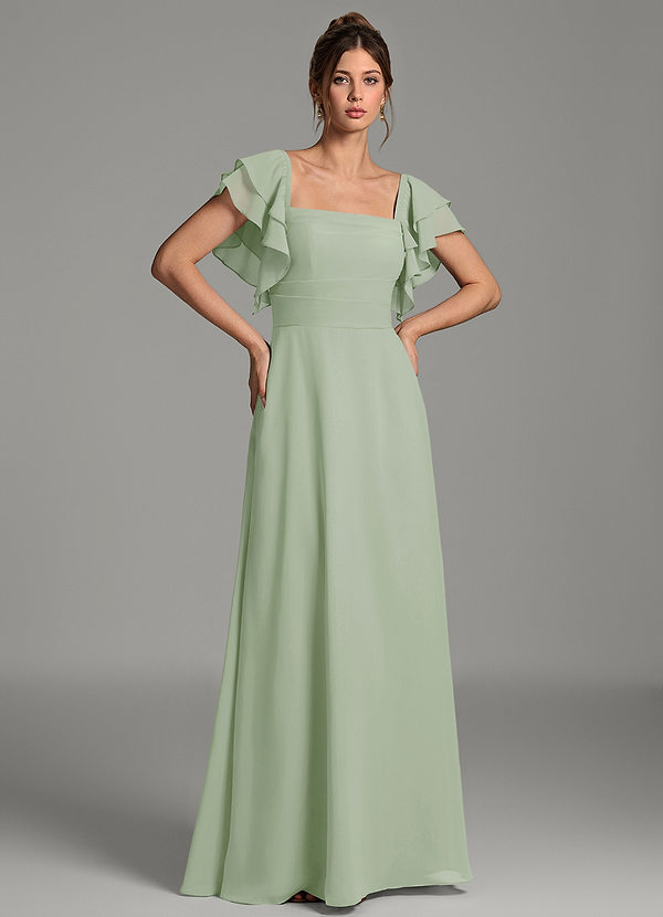 Azazie Dacia Bridesmaid Dresses Dusty Sage A-Line Ruched Chiffon Dress image1