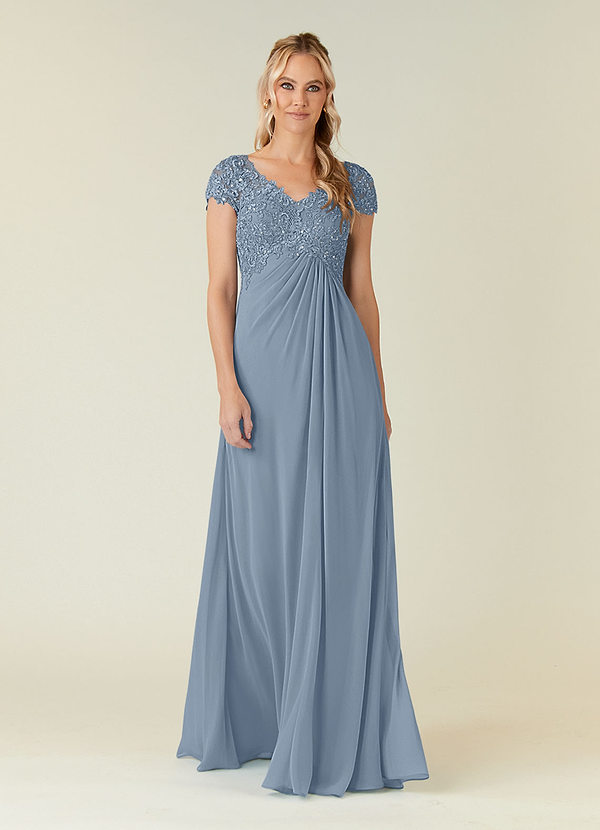 Azazie Jet Mother of the Bride Dresses Dusty Blue A-Line Sequins Chiffon Dress image1