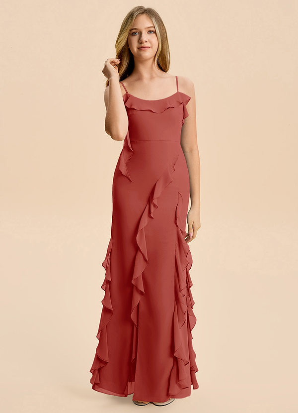 Azazie Phoebe Junior Osłona Marszczony Szyfon Długość podłogi Młodsza druhna Sukienka image1