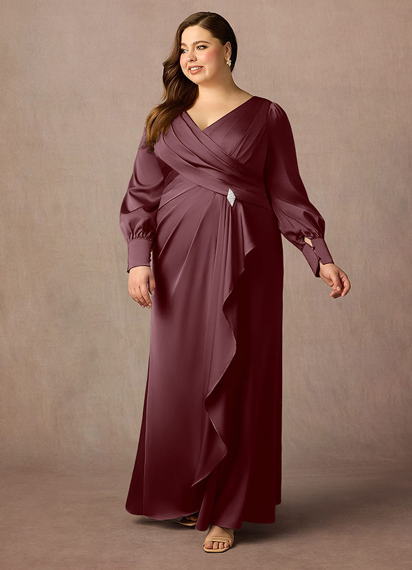 Azazie Petrina Mother of the Brides Dresses Sangria Mermaid Pleated Stretch Satin Dress image1