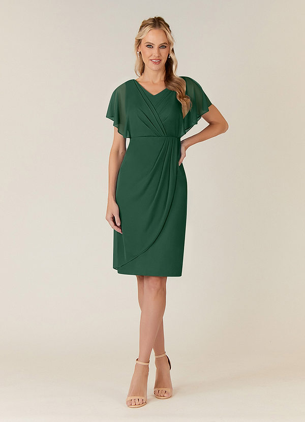 Azazie Waverly Mother of the Brides Dresses Dark Green Sheath Pleated Mesh Dress image1
