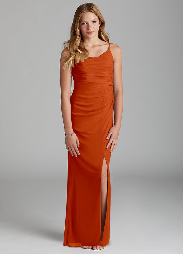 Azazie Deandra Junior Paprika Sheath Stretch Chiffon Dress image1