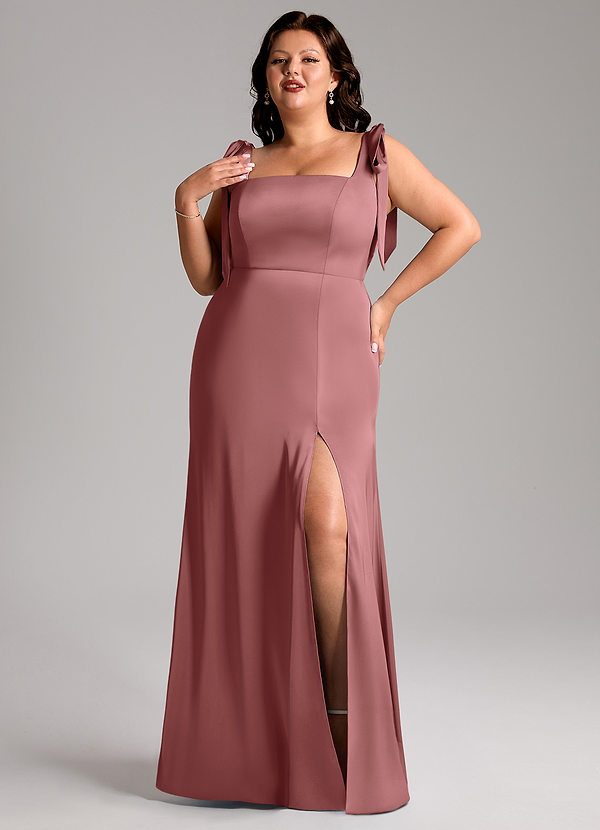 Azazie Frostine Bridesmaid Dresses Amethyst A-Line Bow Stretch Satin Dress image1