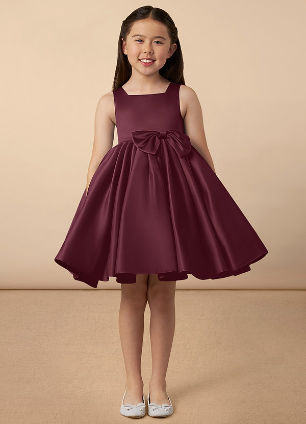 Azazie Bo Peep Vestidos de Niña de Flores Vestido de Cabernet de Satin Mate de Acampanado con Lazo image1