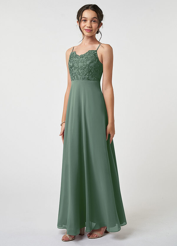 Azazie Sonya Junior Eucalyptus A-Line Lace Chiffon Dress image1