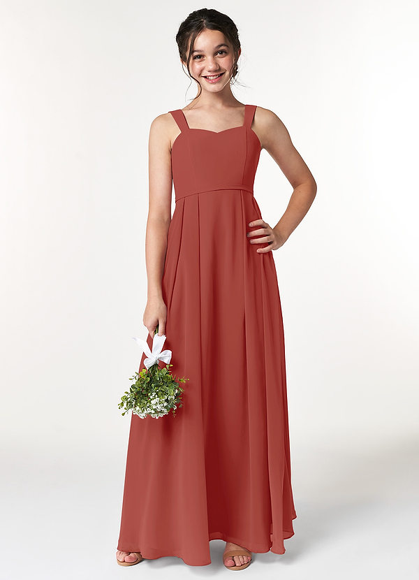Azazie Simoan Junior Abito A-Line in Chiffon Scollo a Cuore Terracotta image1
