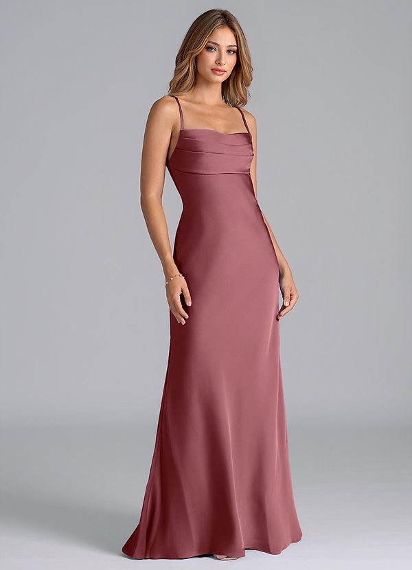 Azazie Seema Bruidsmeisjes Jurken Jurk van Stretch Satijn met Zeemeermin Korset Woestijnroos image1