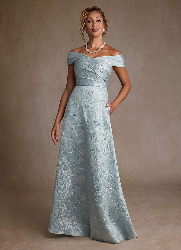 Azazie Lacey Mother of the Brides Dresses Agave Jacquard A-Line Off the Shoulder Floral Jacquard Dress image1