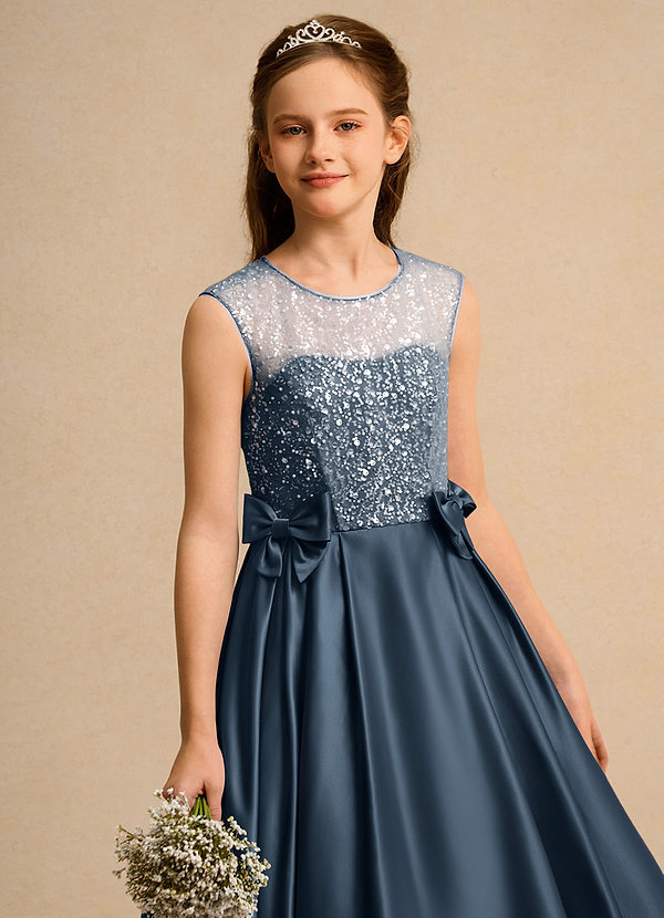 Azazie Candy Girl Vestidos de Niña de Flores Vestido de Neptuno de Satin Mate de Princesa con Lazo image1