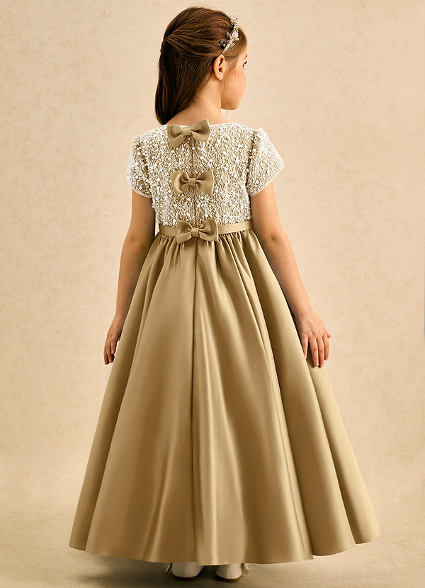 Azazie Cashew Blumenkinder Kleider Ballkleid mit ärmel Matte Satin Kleid Gold image1