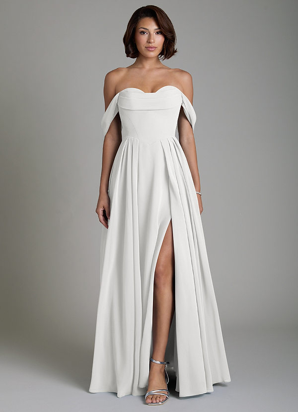 Azazie Loisa Bridesmaid Dresses White A-Line Corset Chiffon Convertible Dress image1