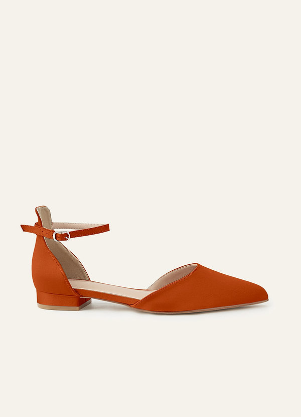 front Matching Color Matte Satin Pointed Toe Ankle Strap Block Flat Pumps