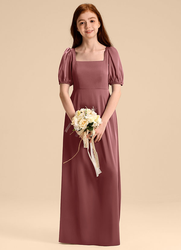 Azazie Briar Junior Vestido de Amatista de Satén Elástico de Corte en A con Lazo image1