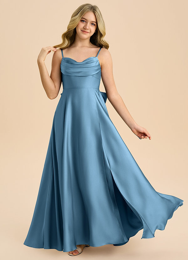 Azazie Bear Junior Steel Blue A-Line Sweetheart Neckline Stretch Satin Dress image1