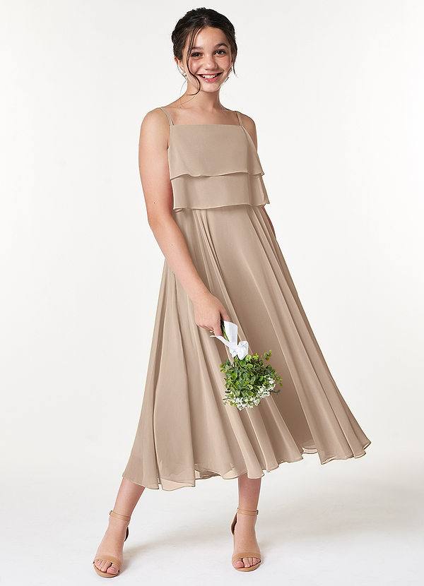 Azazie Ensley Junior Taupe A-Line Pleated Chiffon Dress image1
