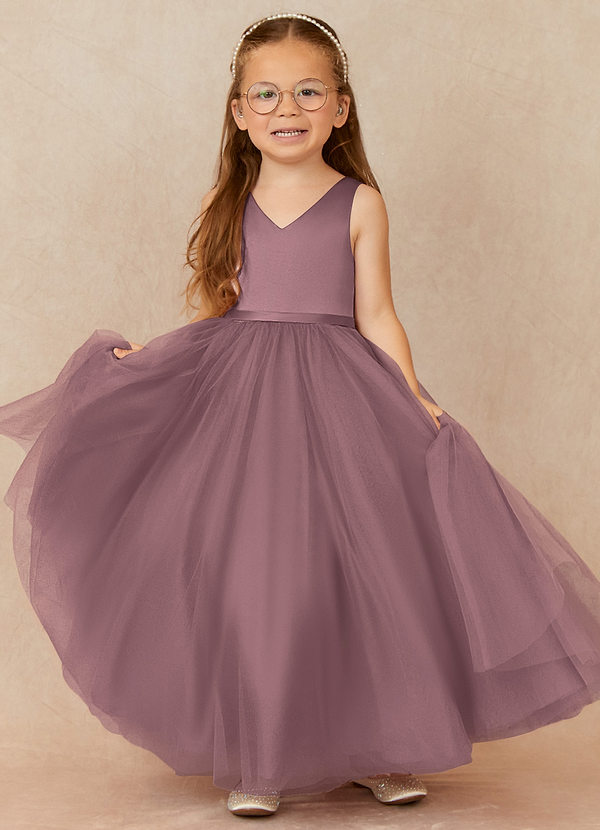 Azazie Marybell Flower Girl Dresses Vintage Mauve A-Line Bow Tulle Dress image1