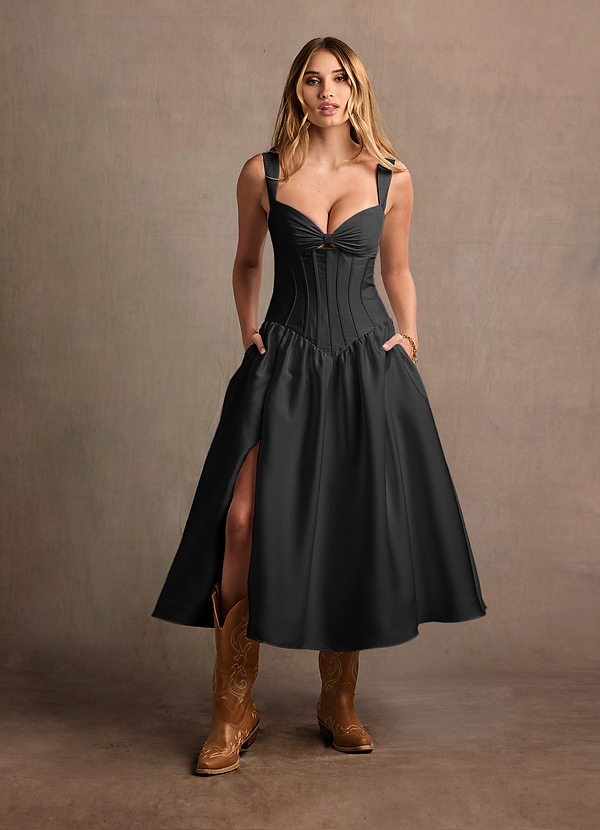 Arwen Black Dropped Waist Midi Dress image1