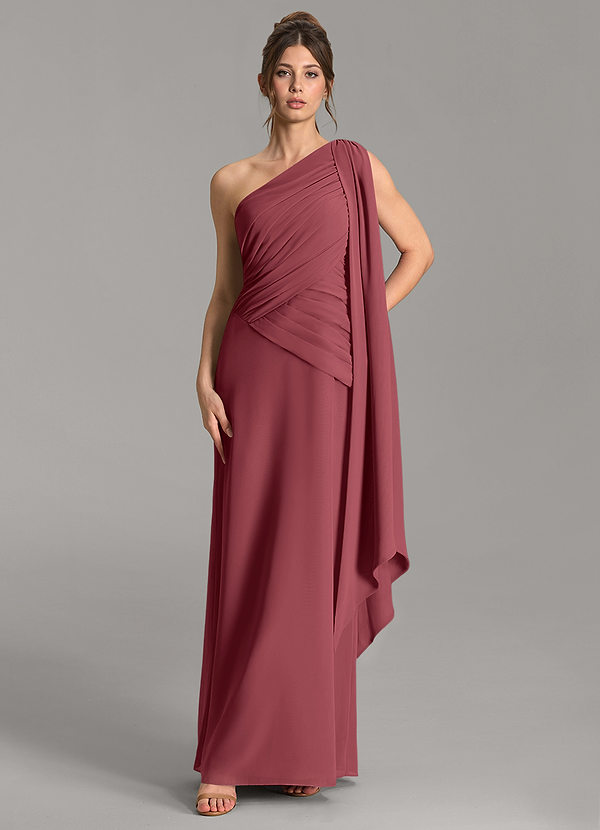 Azazie Ayra Bridesmaid Dresses Merlot A-Line One Shoulder Chiffon Dress image1
