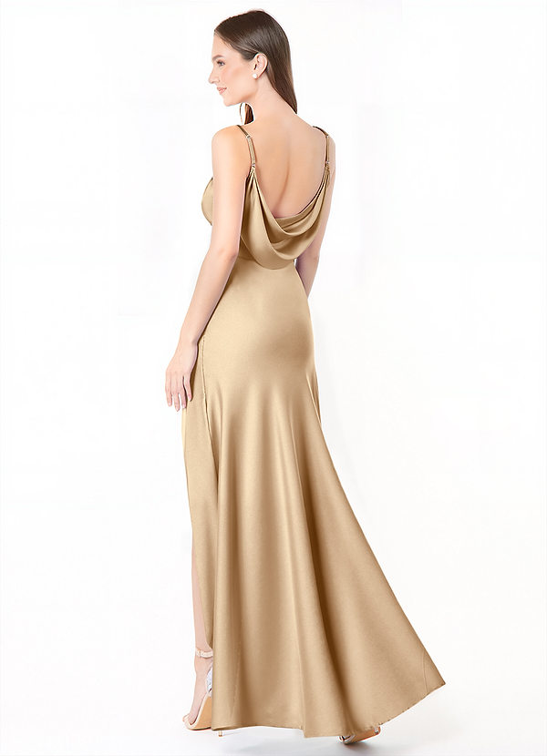 Azazie Alaija Vestidos Dama de Honor Vestido de Champán de Satén Elástico de Corte Sirena con Corte Lateral image1