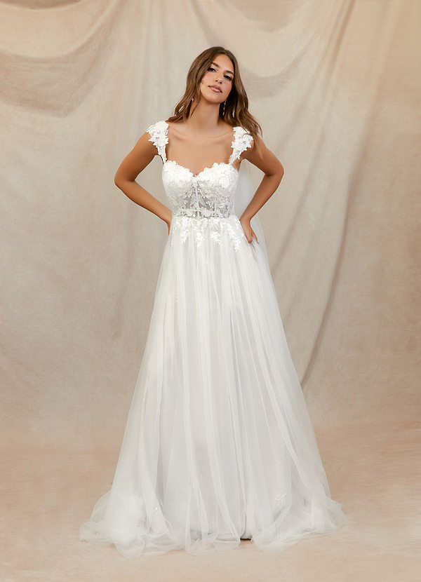 Azazie Katia Abiti da Sposa Abito A-Line in Tulle Pizzo Bianco Diamante image1