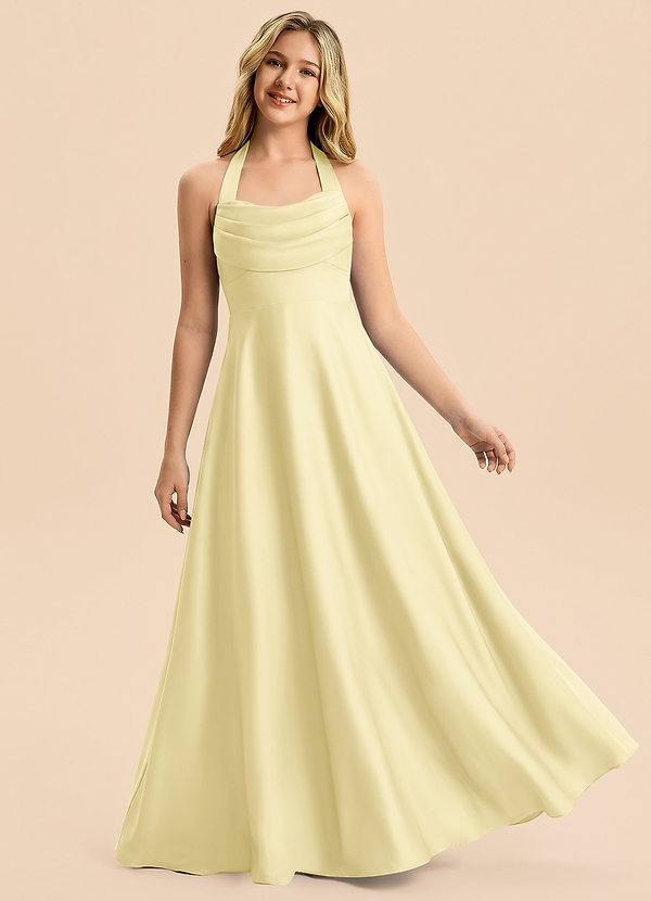 Azazie Kady Junior Robe Trapèze en Satin extensible Décolleté en cœur Sorbet Citron image1
