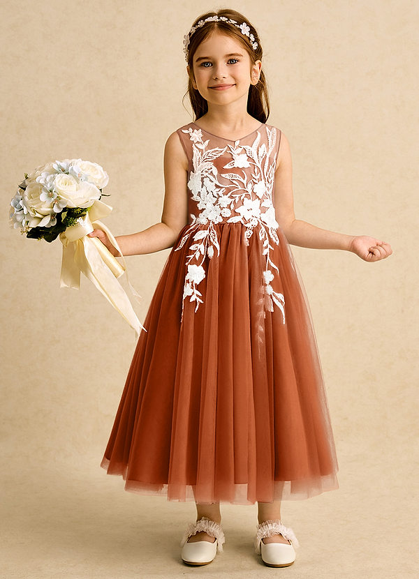 Azazie Sundae Blumenkinder Kleider Ballkleid Spitze Kleid Gebranntes Orange image1
