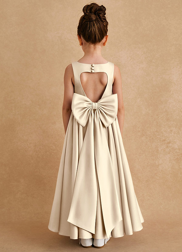 Azazie Bettie Flower Girl Dresses Champagne A-Line Bow Matte Satin Dress image1