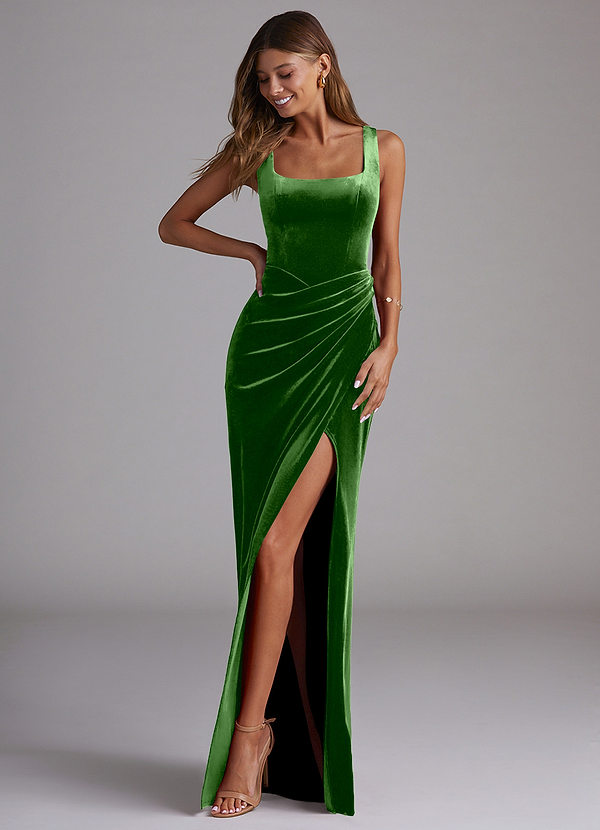 Azazie Mero Brautjungfernkleider Etui Plissee Samt Kleid Efeu image1