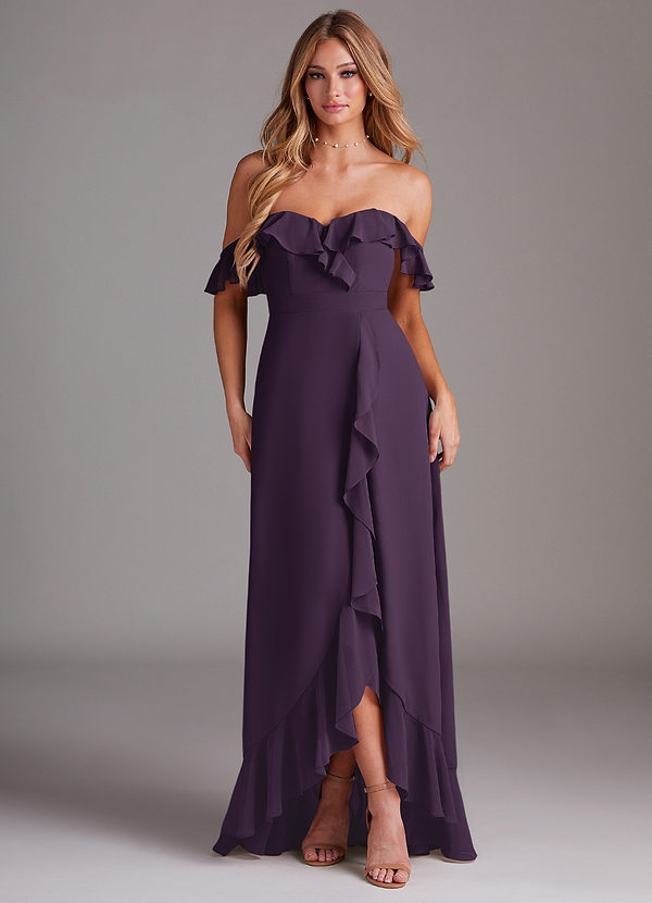 Azazie Lyra Bridesmaid Dresses Plum A-Line Chiffon Convertible Dress image1