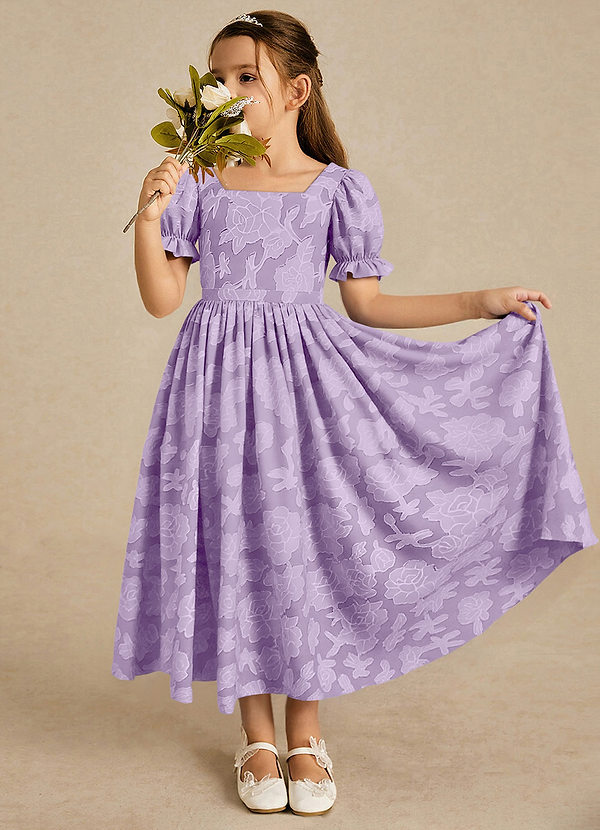 Azazie Joss Flower Girl Dresses Lilac A-Line with Sleeves Floral Burnout Dress image1
