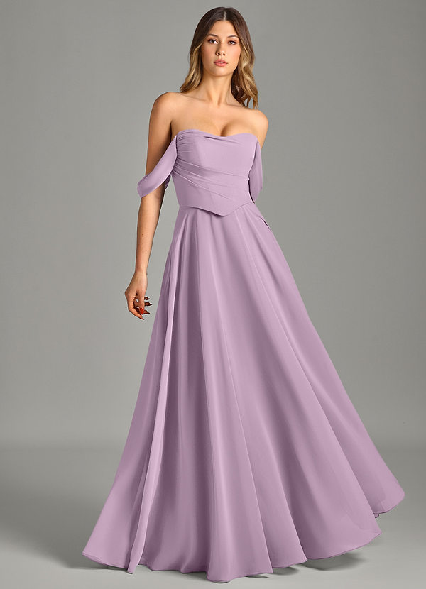 Azazie Chelsey Abiti da Damigella Abito Convertibile A-Line in Chiffon a Spalla Scoperta Glicine image1