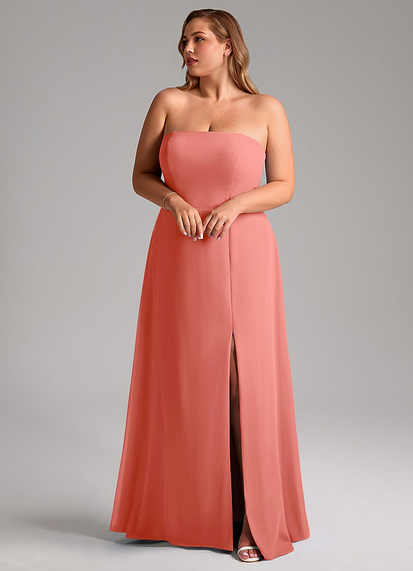 Azazie Wren Bridesmaid Dresses Salmon Pink A-Line Side Slit Chiffon Convertible Dress image1