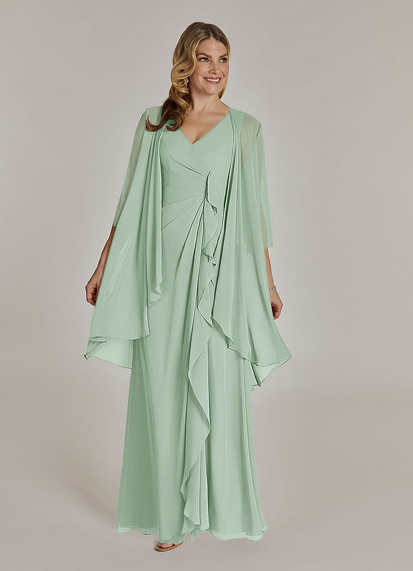 Azazie Manuella Mother of the Brides Dresses Agave A-Line V-Neck Pleated Chiffon Dress image1