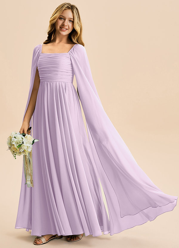 Azazie Calista Junior Vestido Lilás Fosco de Chiffon de Linha A com Plissado image1