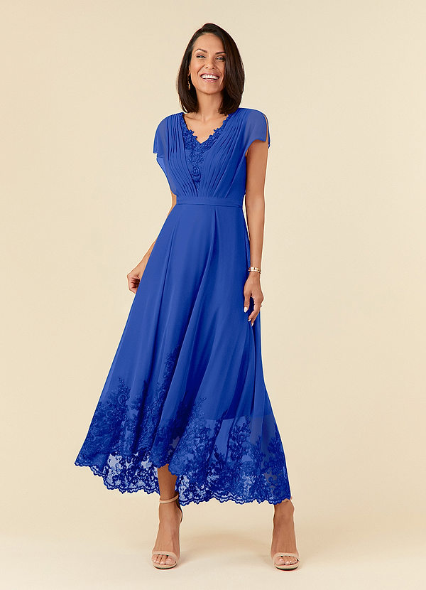 Azazie Palana Mother of the Bride Dresses Royal Blue A-Line Lace Chiffon Dress image1