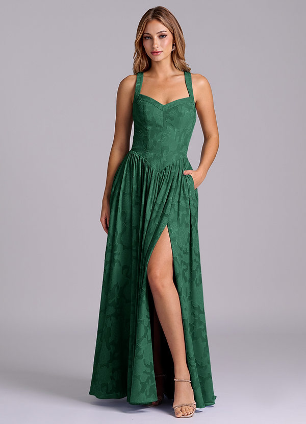 Azazie Francis Bruidsmeisjes Jurken Jurk van Bloemen Burn-out met A-Lijn Korset Donkergroen image1