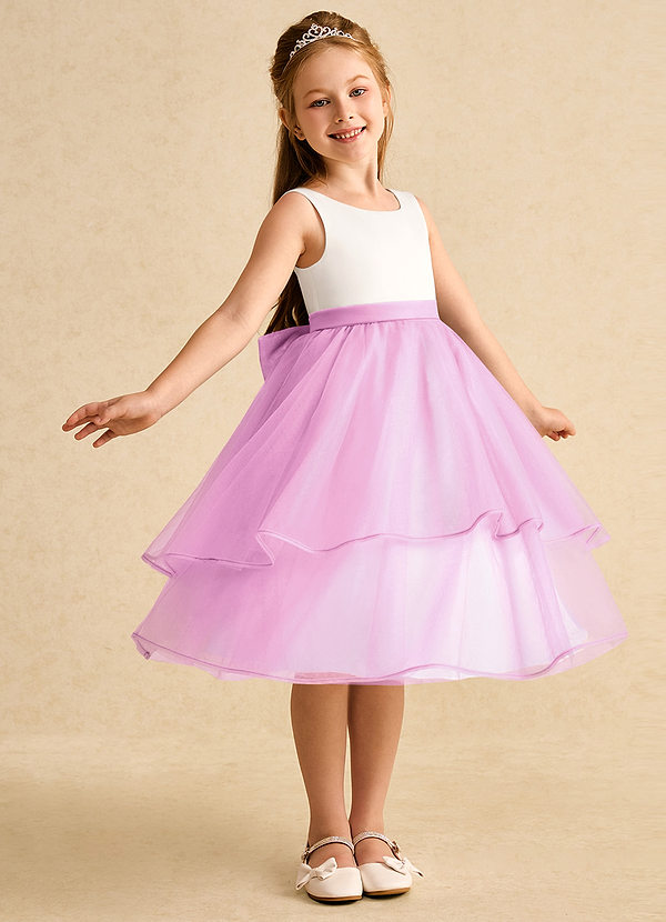 Azazie Rene Flower Girl Dresses Ivory Candy Pink A-Line Bow Tulle Dress image1