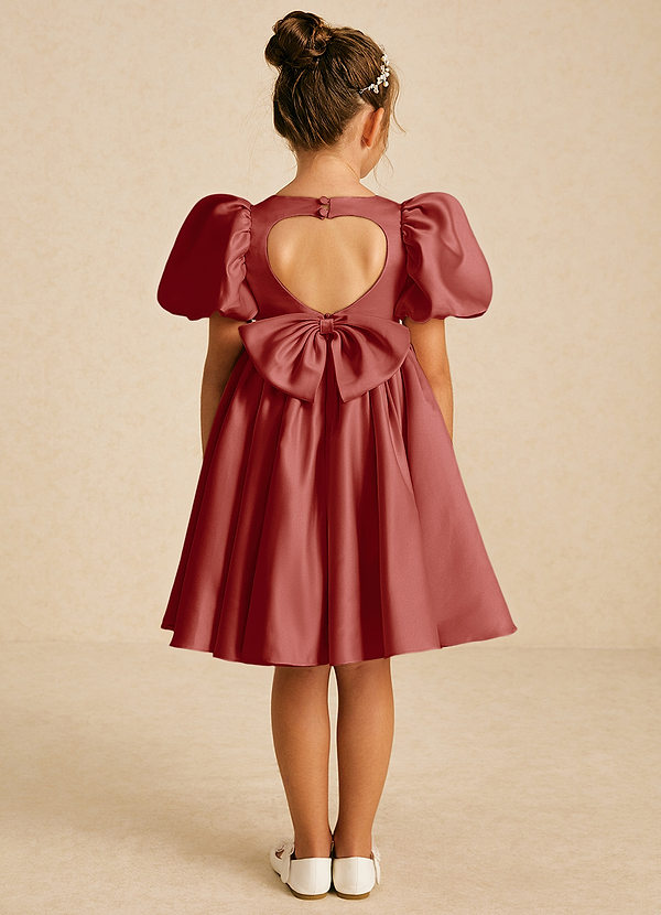 Azazie Muffin Flower Girl Dresses Terracotta A-Line with Sleeves Matte Satin Dress image1