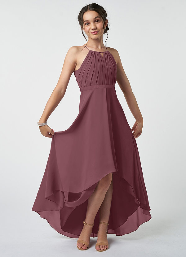 Azazie Oaklynn Junior Sangria A-Line Pleated Chiffon Dress image1
